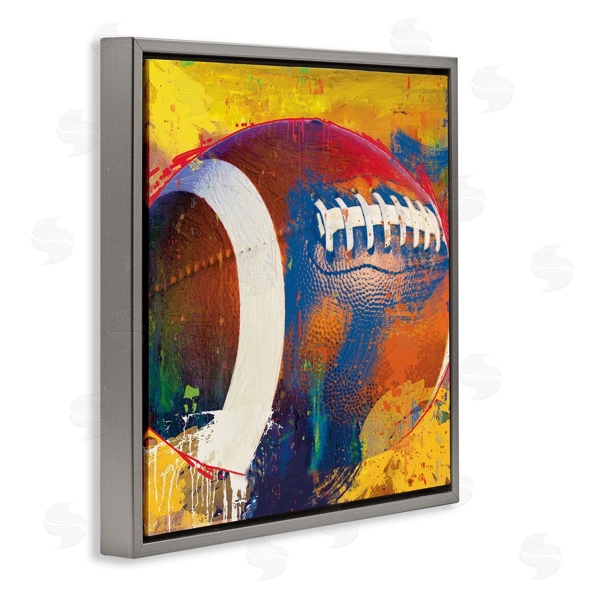 Savannah Miller Football Paint Splatter Sports Gray Floating Frame Canvas Wall Art Print