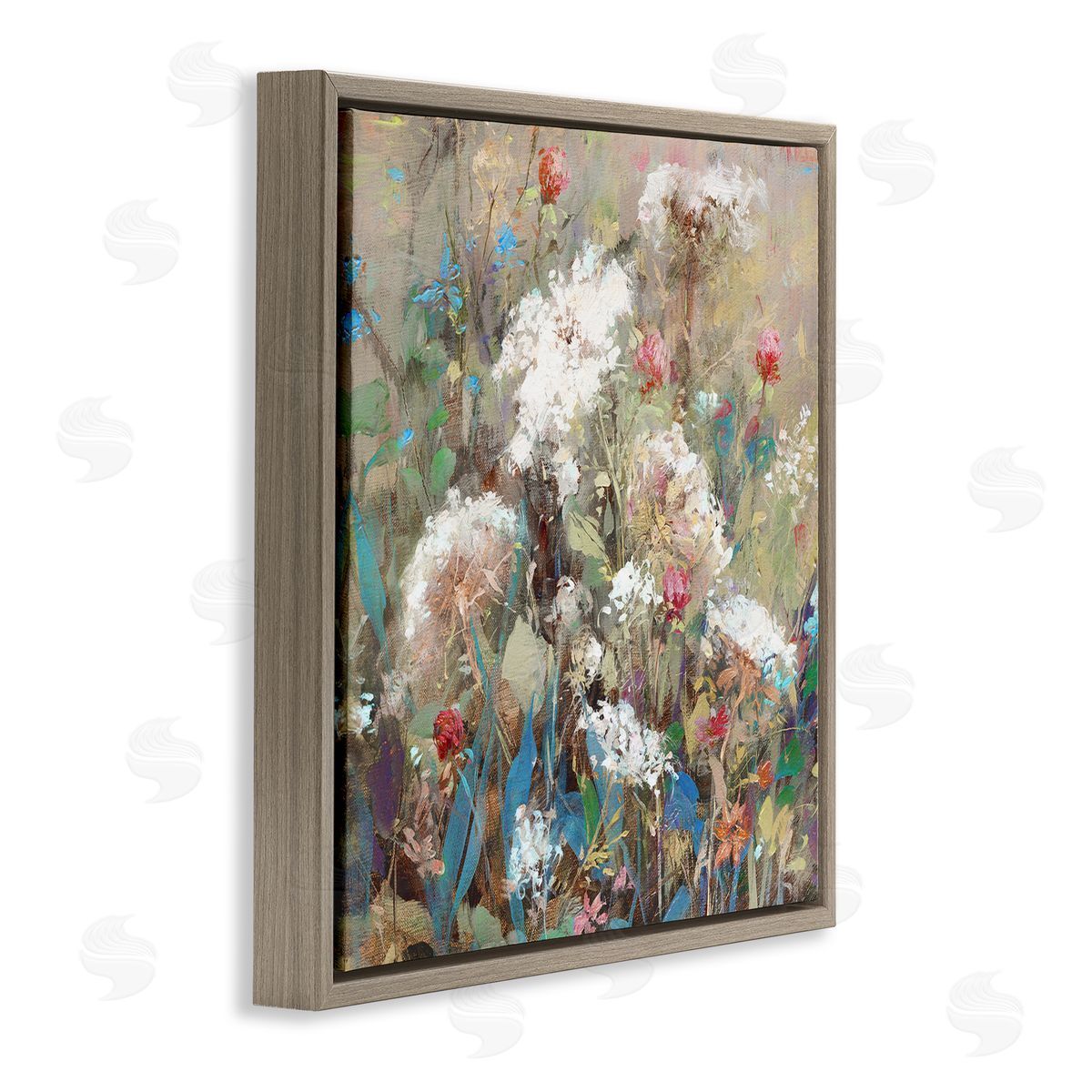 Katie Swatland Mixed Wildflower Nature Arrangement Brown Floating Frame Canvas Wall Art Print