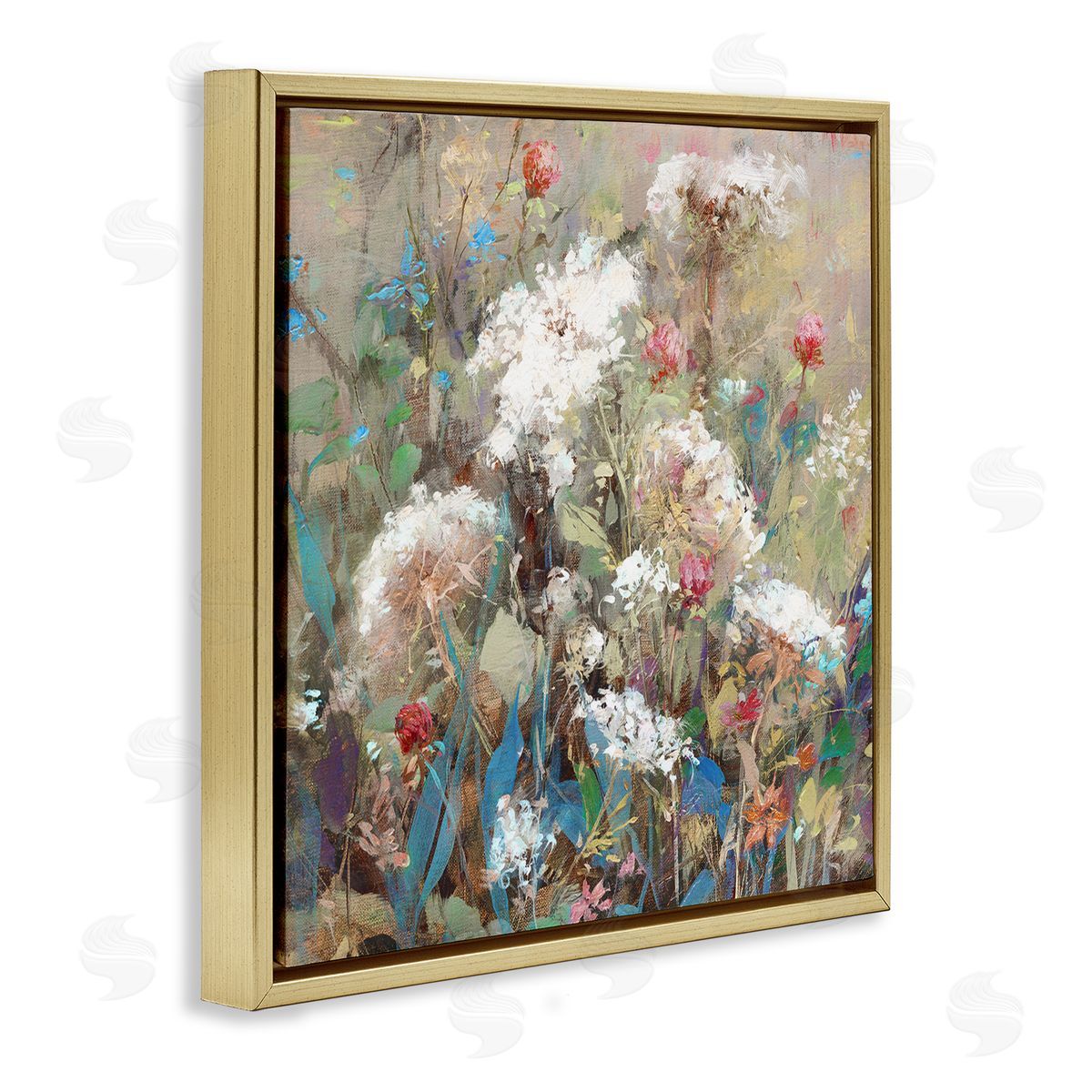 Katie Swatland Mixed Wildflower Nature Arrangement Gold Floating Frame Canvas Wall Art Print