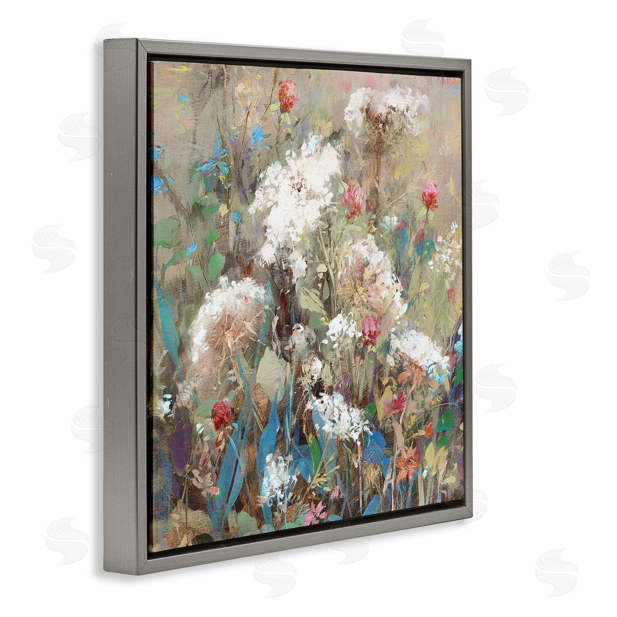 Katie Swatland Mixed Wildflower Nature Arrangement Gray Floating Frame Canvas Wall Art Print