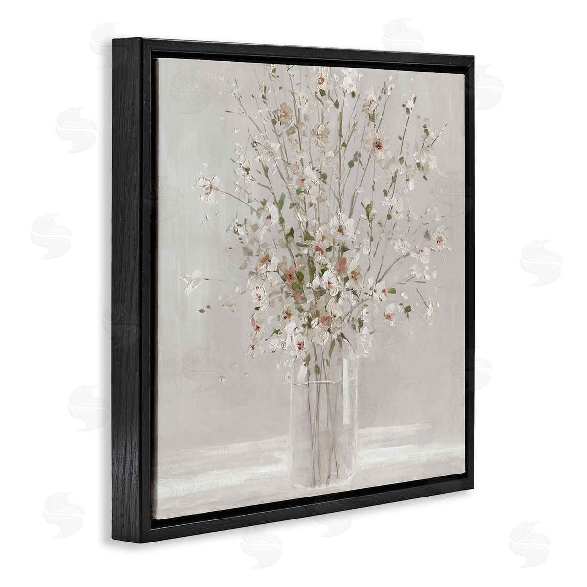Neutral Flower Vase Arrangement Black Floating Frame Canvas Wall Art, Home Decor by Sally Swatland