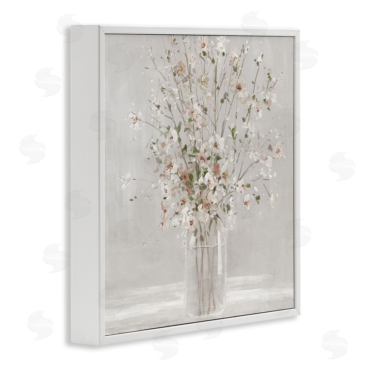 Neutral Flower Vase Arrangement White Frame Print Wall Art, Home Decor by Sally Swatland