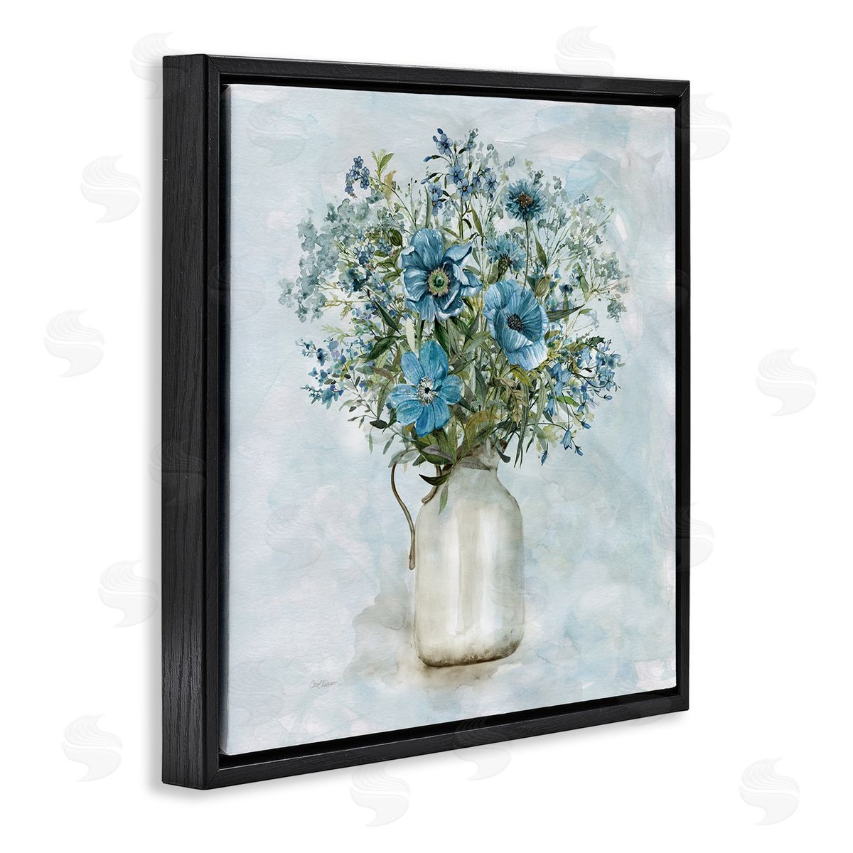 Carol Robinson Mixed Geranium Bouquet Milk Pitcher Black Floating Frame Canvas Wall Art Print