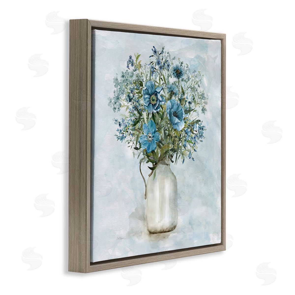 Carol Robinson Mixed Geranium Bouquet Milk Pitcher Brown Floating Frame Canvas Wall Art Print