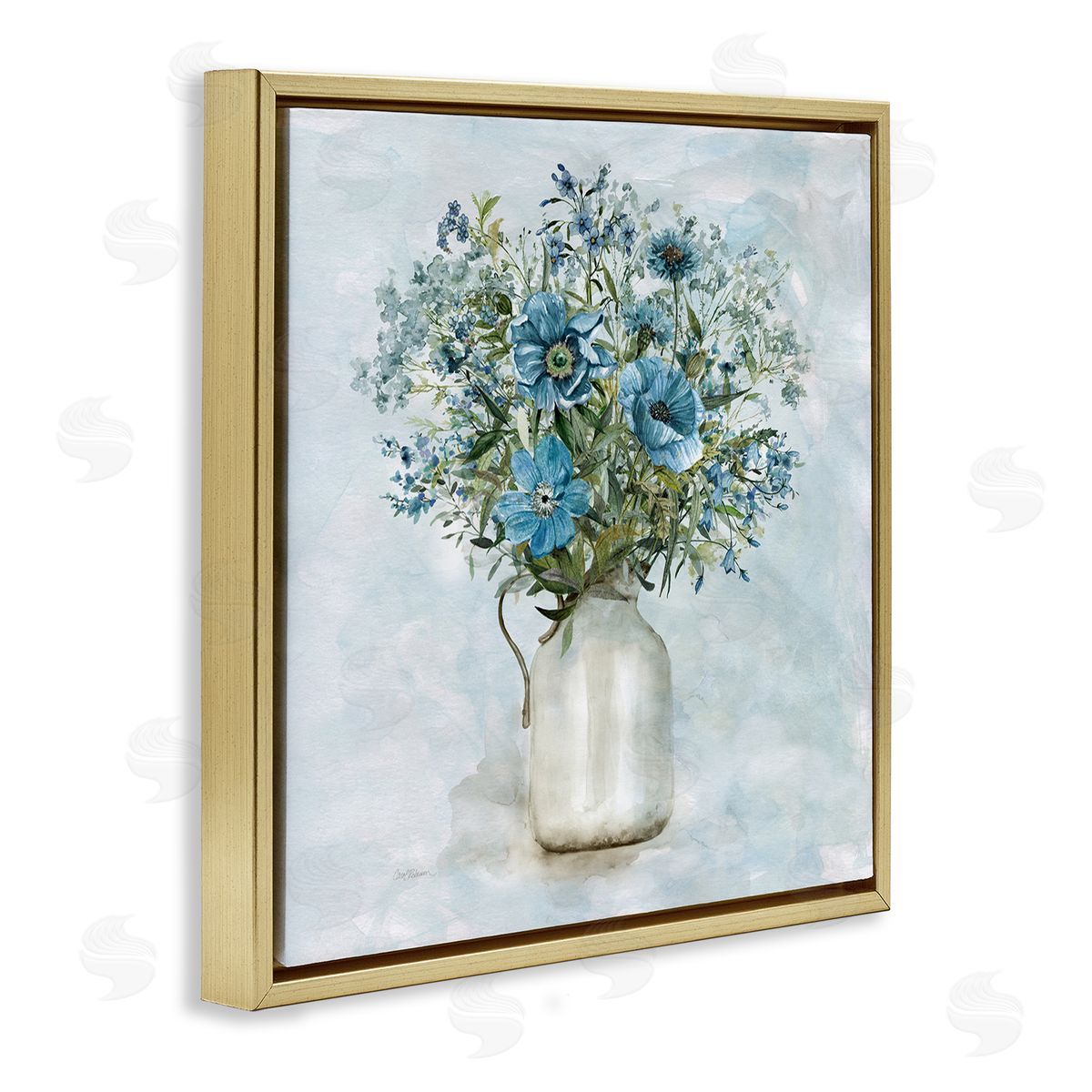 Carol Robinson Mixed Geranium Bouquet Milk Pitcher Gold Floating Frame Canvas Wall Art Print