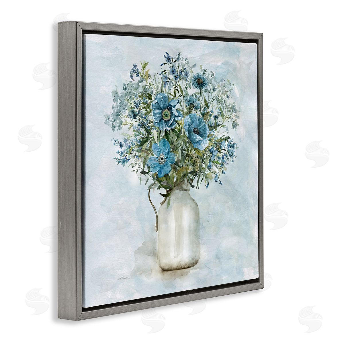 Carol Robinson Mixed Geranium Bouquet Milk Pitcher Gray Floating Frame Canvas Wall Art Print