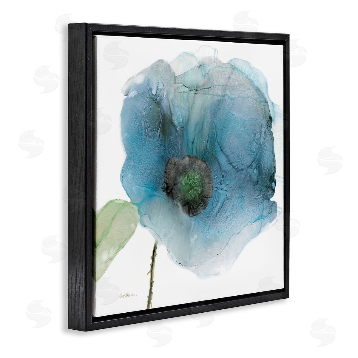 Carol Robinson Abstract Blue Flower Shape  Black Floating Frame Canvas Wall Art Print