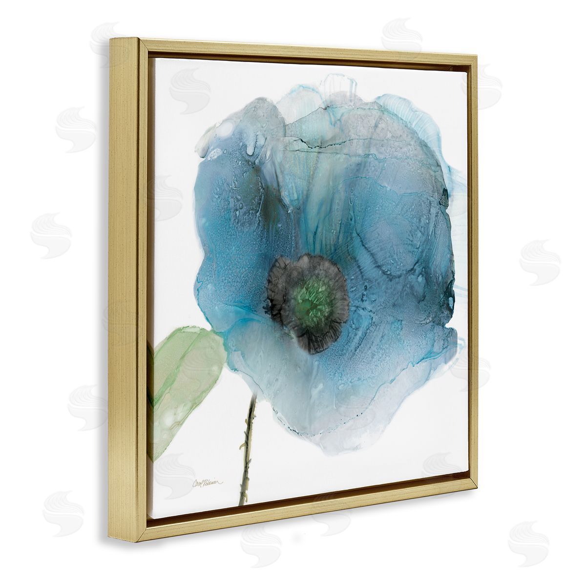 Carol Robinson Abstract Blue Flower Shape  Gold Floating Frame Canvas Wall Art Print