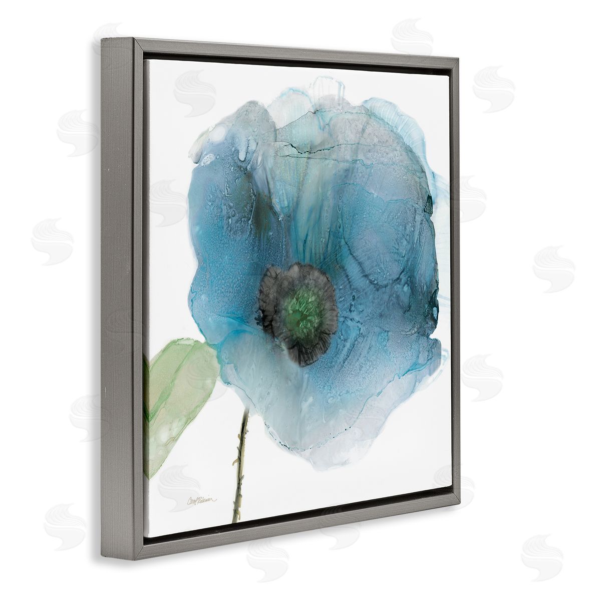 Carol Robinson Abstract Blue Flower Shape  Gray Floating Frame Canvas Wall Art Print