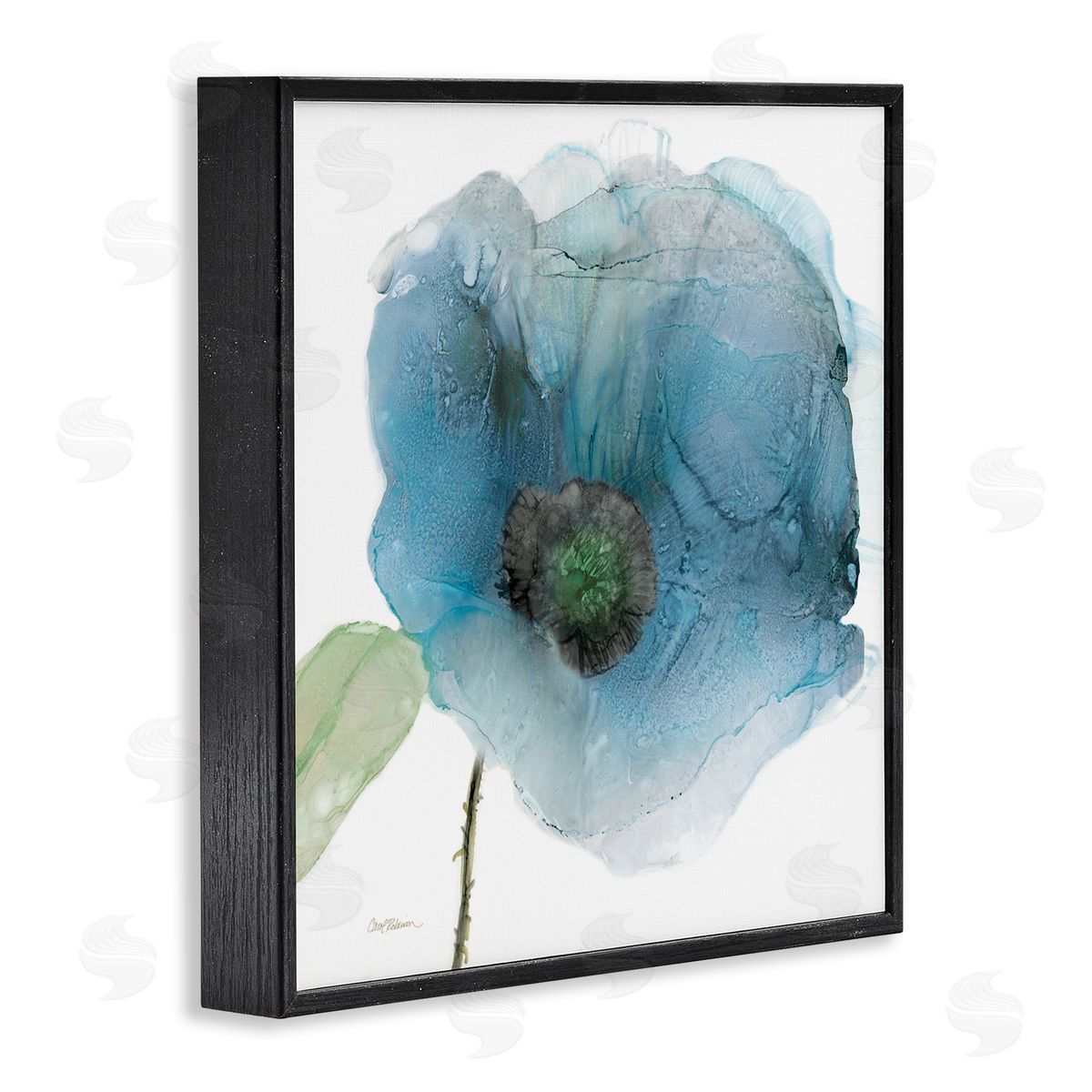 Carol Robinson Abstract Blue Flower Shape  Black Framed Glicee Wall Art Print