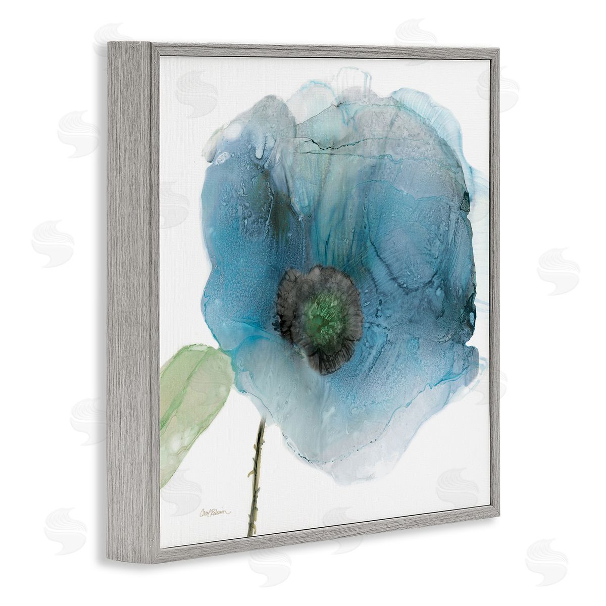 Carol Robinson Abstract Blue Flower Shape  Gray Framed Glicee Wall Art Print