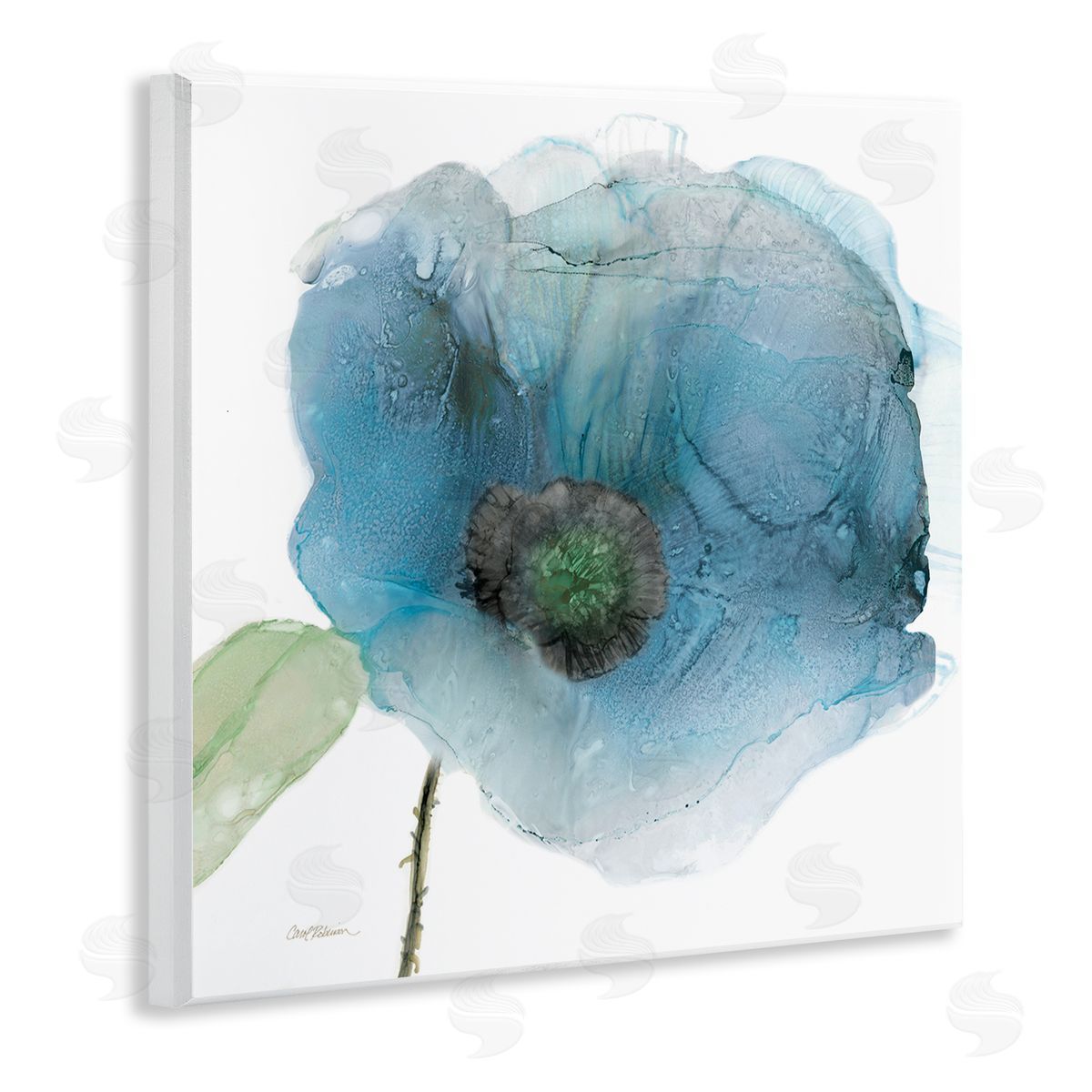 Carol Robinson Abstract Blue Flower Shape  Wooden Wall Plaque Art Print