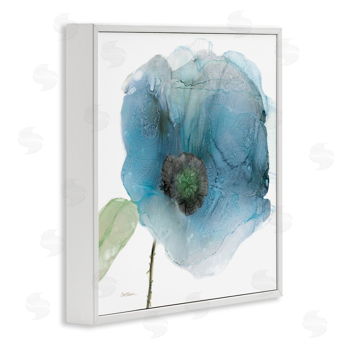 Carol Robinson Abstract Blue Flower Shape  White Framed Glicee Wall Art Print