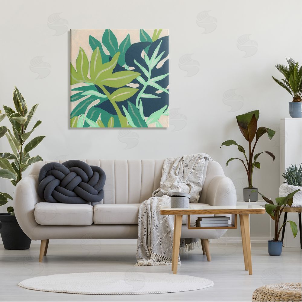 June Erica Vess Tropical Layered Plant Leaves Canvas Wall Art in Room