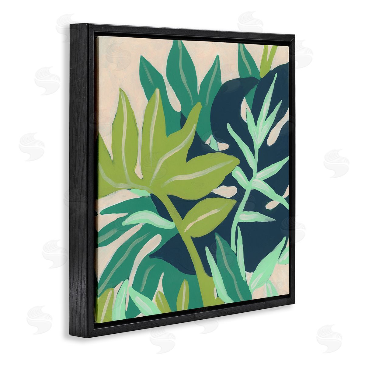 June Erica Vess Tropical Layered Plant Leaves Black Floating Frame Canvas Wall Art Print