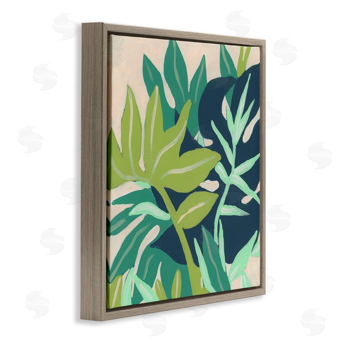 June Erica Vess Tropical Layered Plant Leaves Brown Floating Frame Canvas Wall Art Print