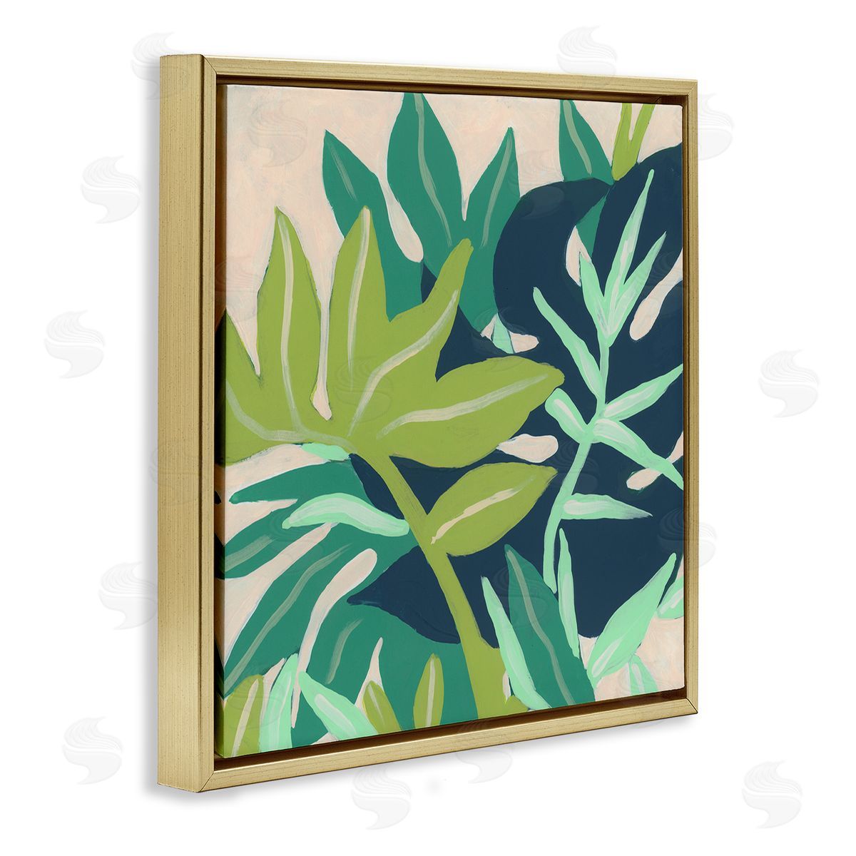 June Erica Vess Tropical Layered Plant Leaves Gold Floating Frame Canvas Wall Art Print