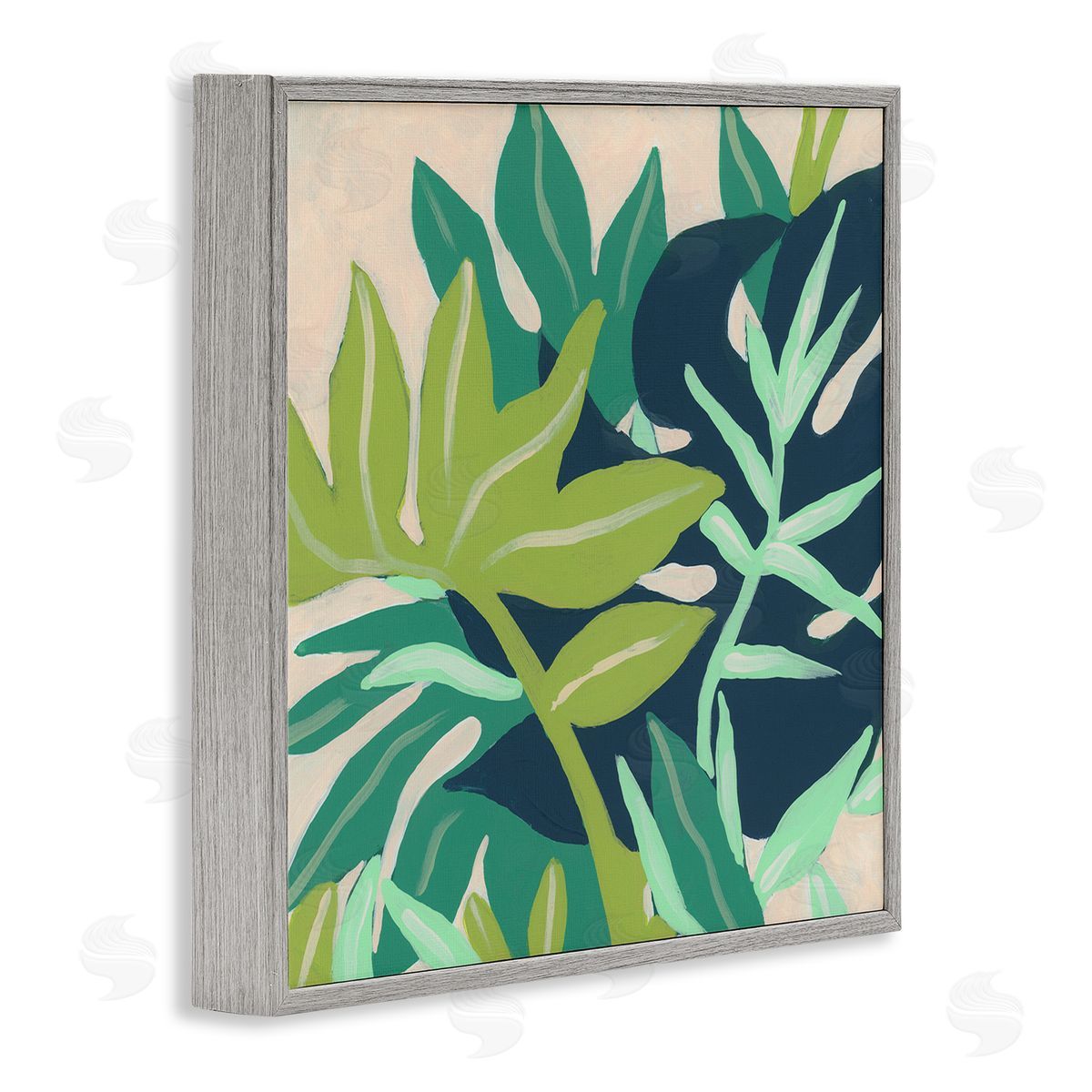 June Erica Vess Tropical Layered Plant Leaves Gray Framed Glicee Wall Art Print