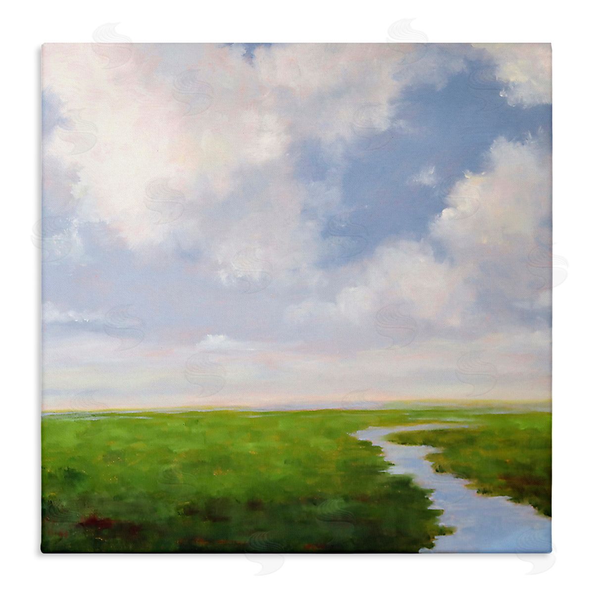 Catherine Andersen Rural Country Grassland Stream Stretched Canvas Wall Art Print