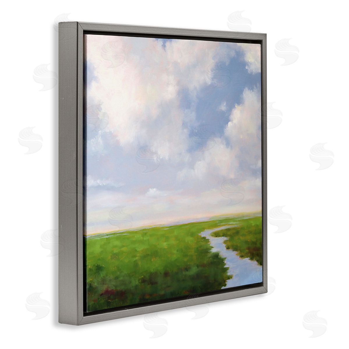 Catherine Andersen Rural Country Grassland Stream Gray Floating Frame Canvas Wall Art Print