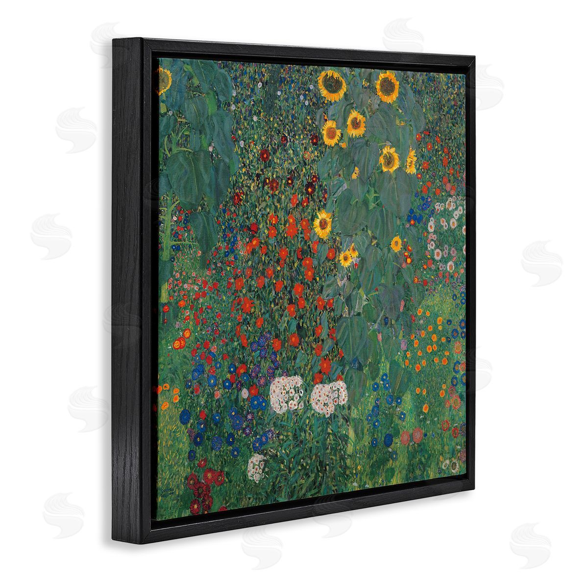 Gustav Klimt Modern Flower Garden Collage Black Floating Frame Canvas Wall Art Print