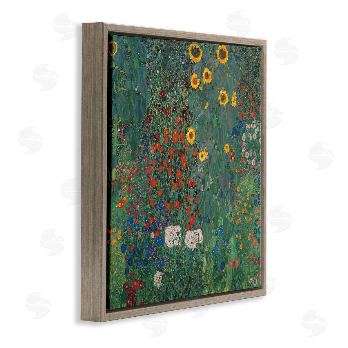 Gustav Klimt Modern Flower Garden Collage Brown Floating Frame Canvas Wall Art Print