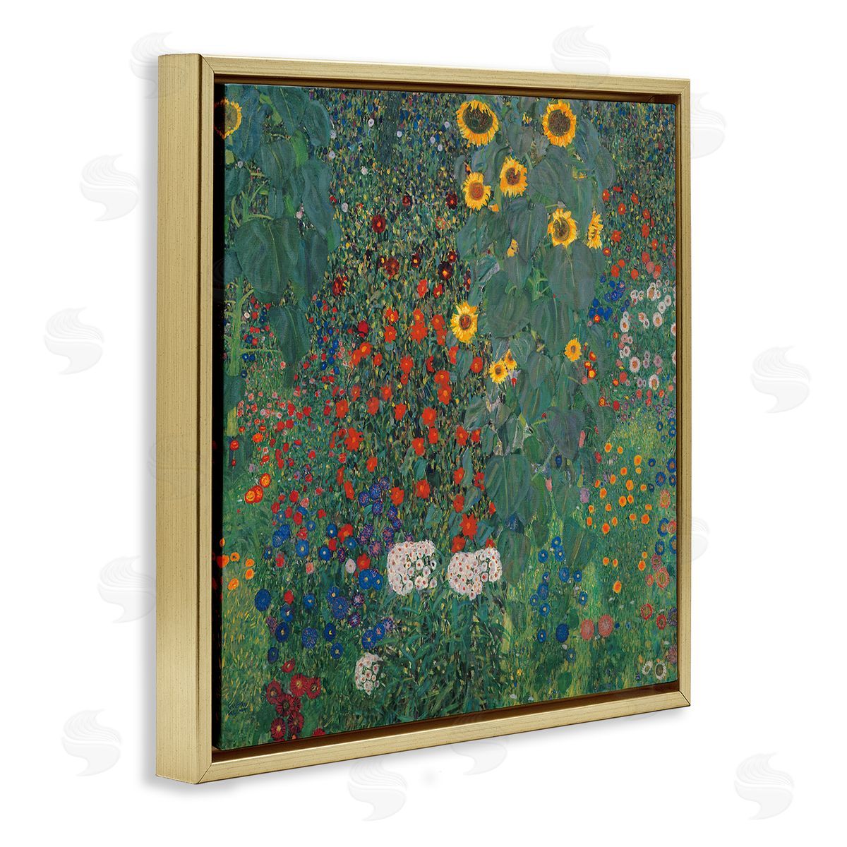 Gustav Klimt Modern Flower Garden Collage Gold Floating Frame Canvas Wall Art Print
