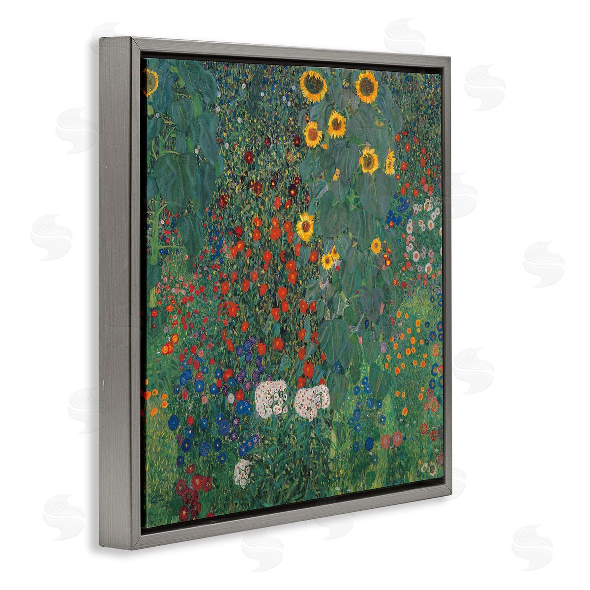 Gustav Klimt Modern Flower Garden Collage Gray Floating Frame Canvas Wall Art Print