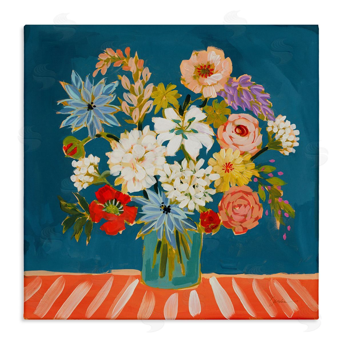 Liz Jardine Modern Mixed Vivid Flowers Stretched Canvas Wall Art Print