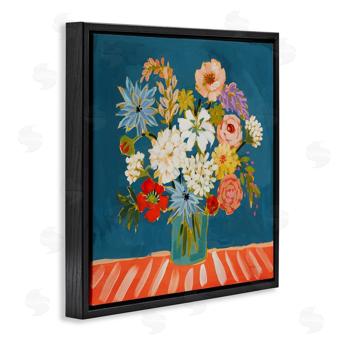 Liz Jardine Modern Mixed Vivid Flowers Black Floating Frame Canvas Wall Art Print