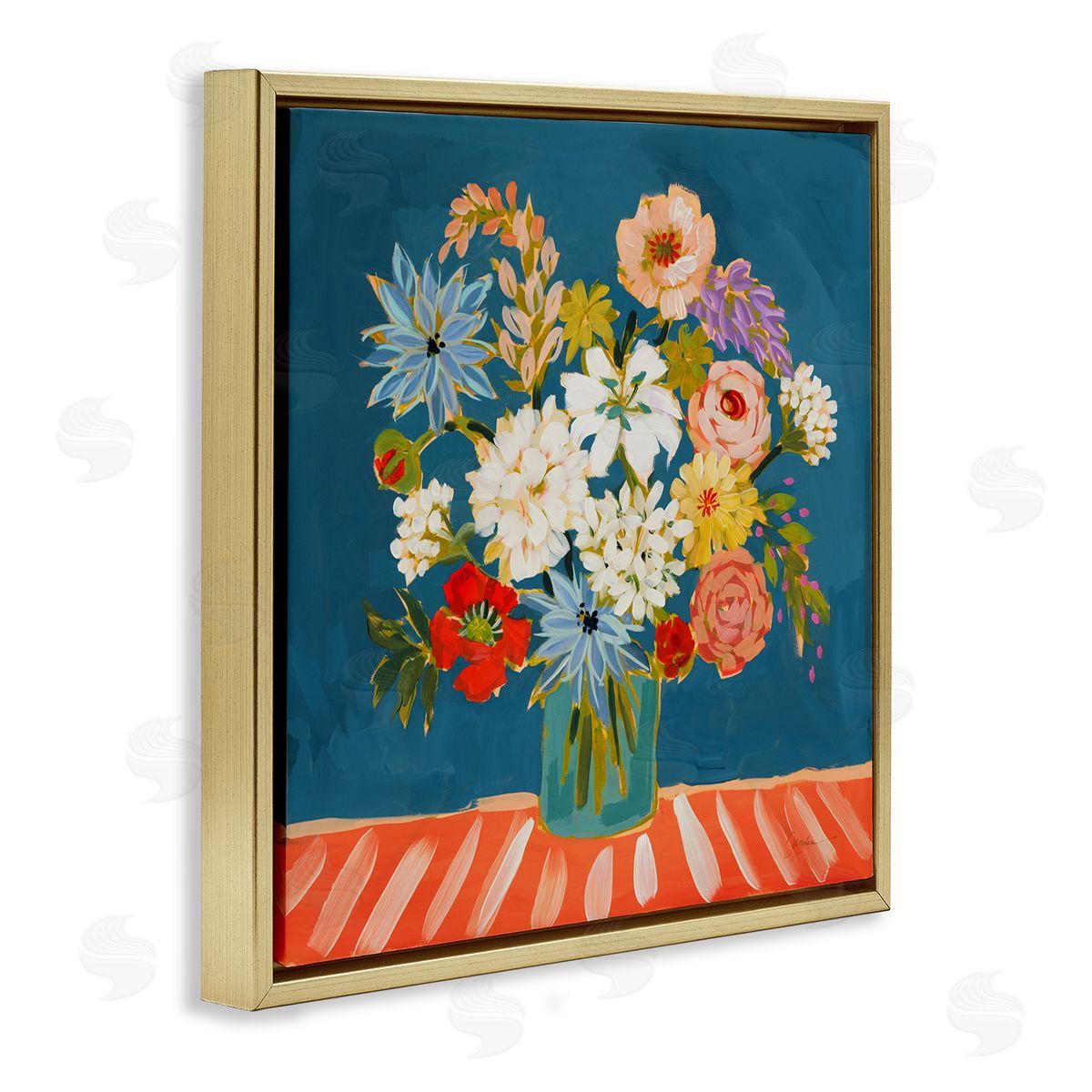 Liz Jardine Modern Mixed Vivid Flowers Gold Floating Frame Canvas Wall Art Print
