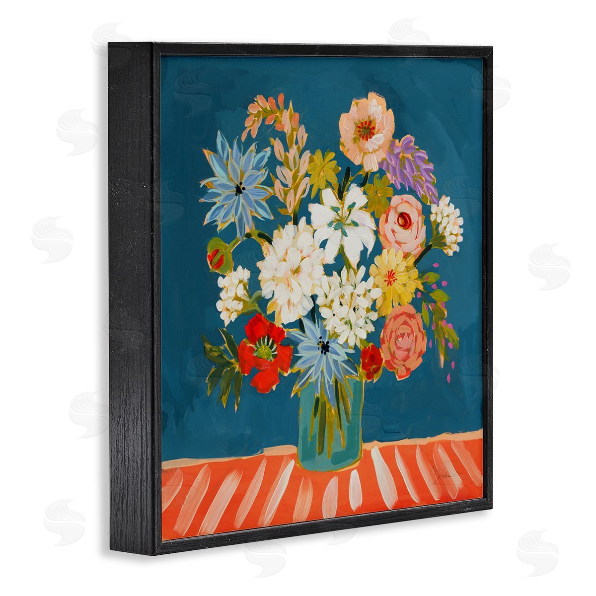 Liz Jardine Modern Mixed Vivid Flowers Black Framed Glicee Wall Art Print