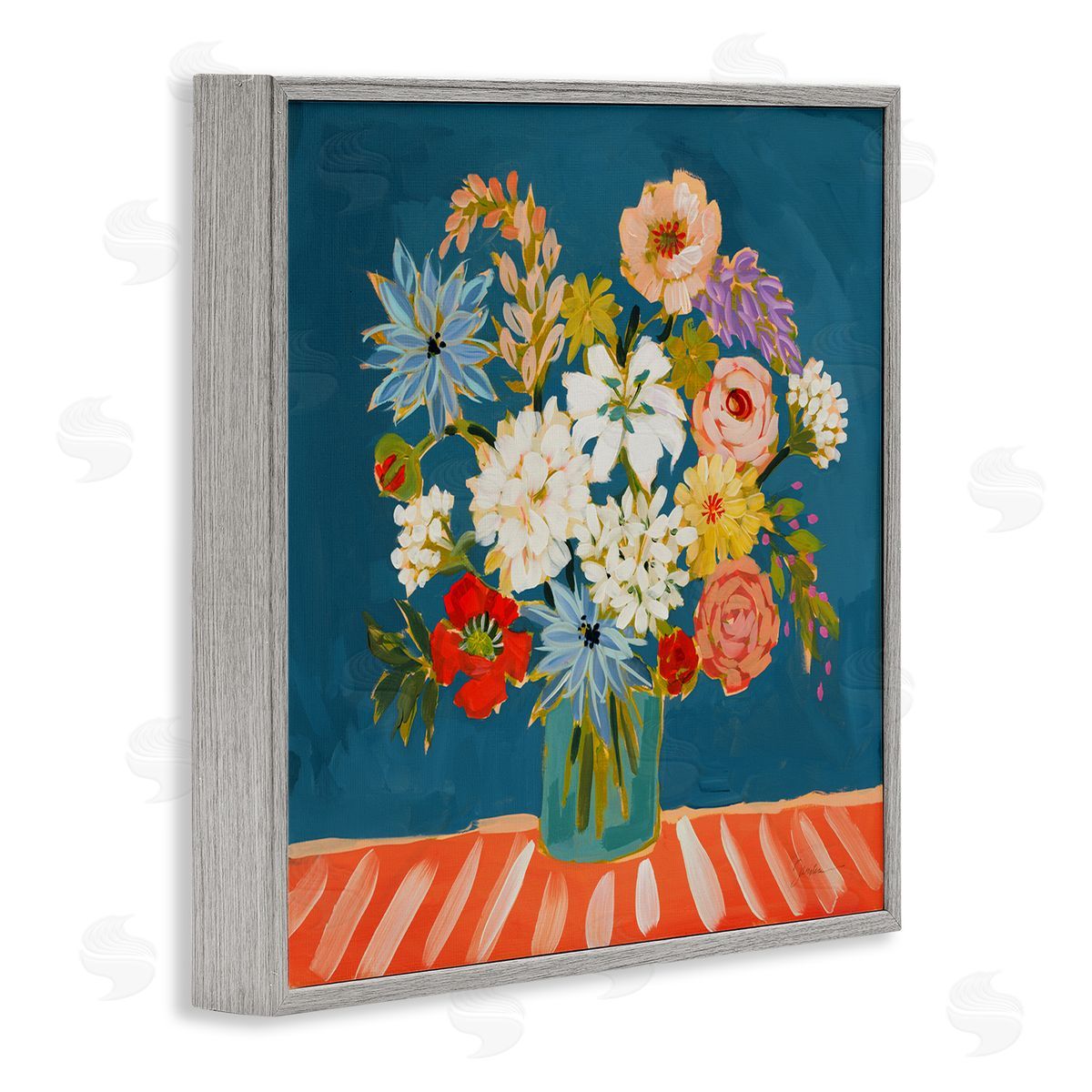 Liz Jardine Modern Mixed Vivid Flowers Gray Framed Glicee Wall Art Print