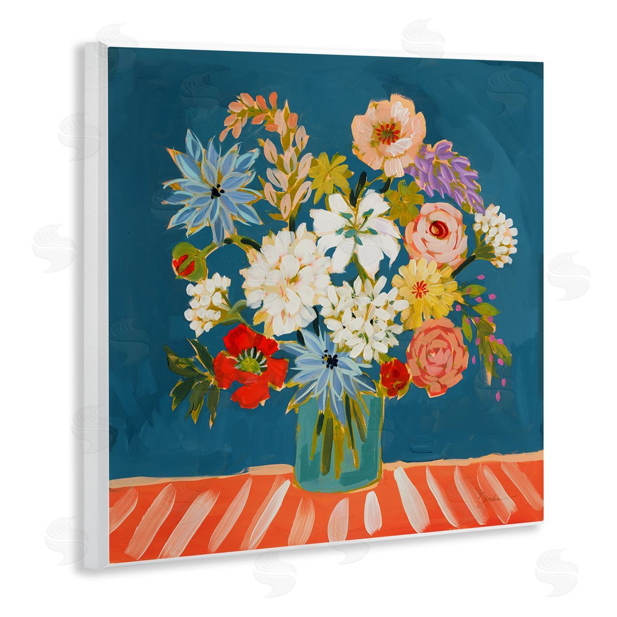 Liz Jardine Modern Mixed Vivid Flowers Wooden Wall Plaque Art Print