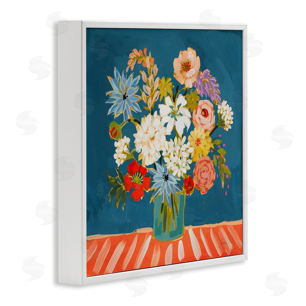 Liz Jardine Modern Mixed Vivid Flowers White Framed Glicee Wall Art Print