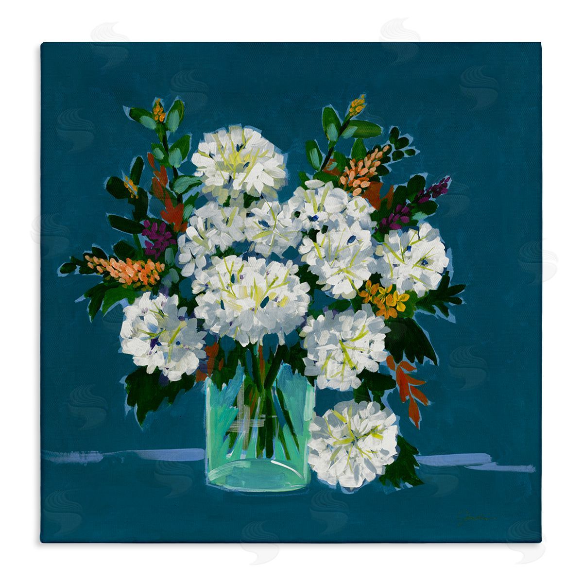 Liz Jardine White Hydrangea Modern Bouquet Stretched Canvas Wall Art Print