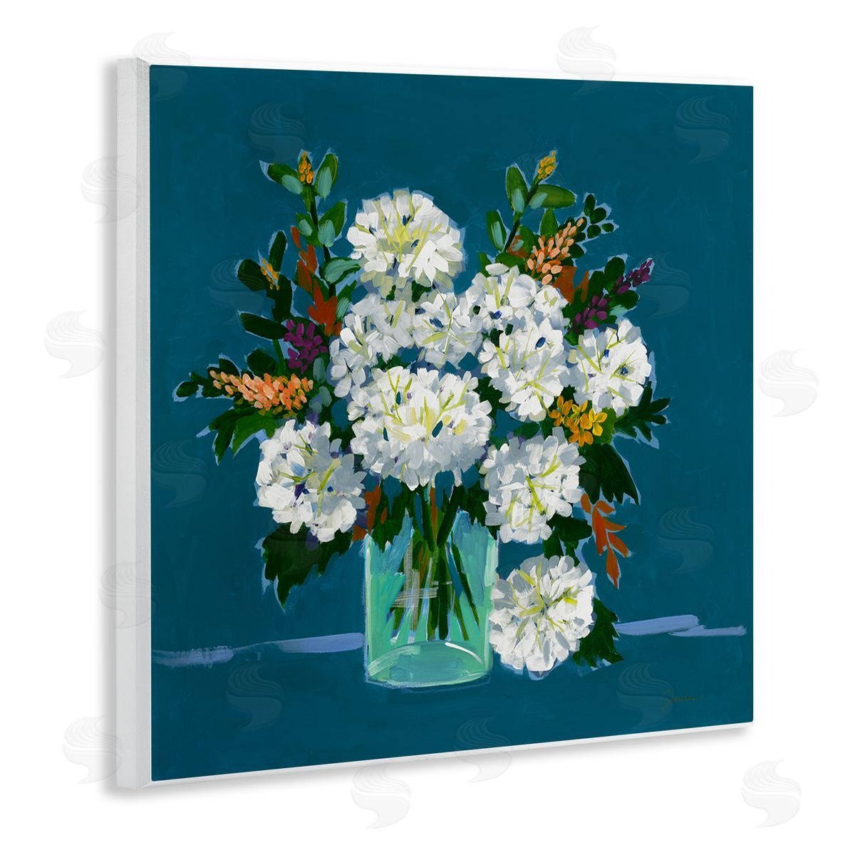 Liz Jardine White Hydrangea Modern Bouquet Wooden Wall Plaque Art Print
