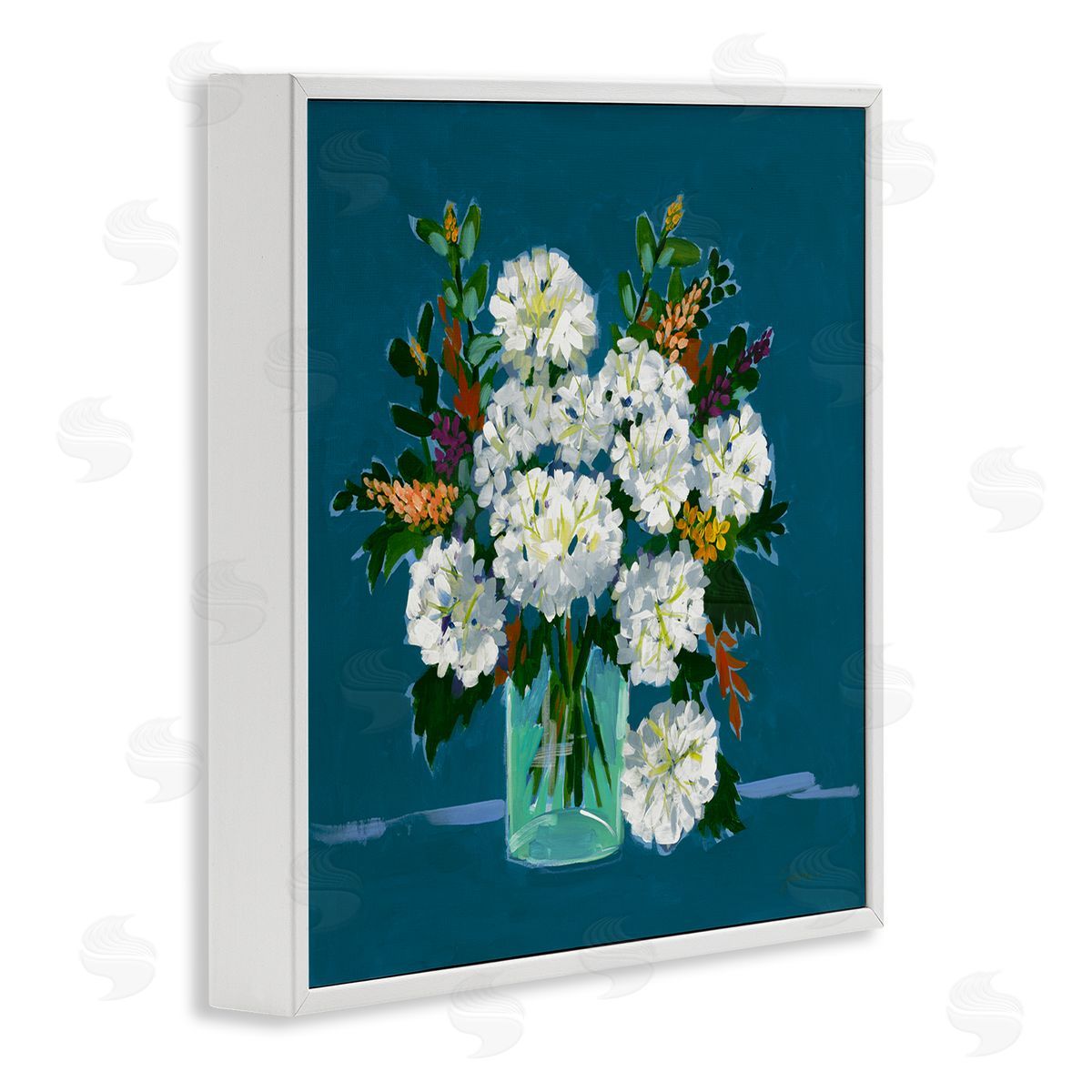 Liz Jardine White Hydrangea Modern Bouquet White Framed Glicee Wall Art Print