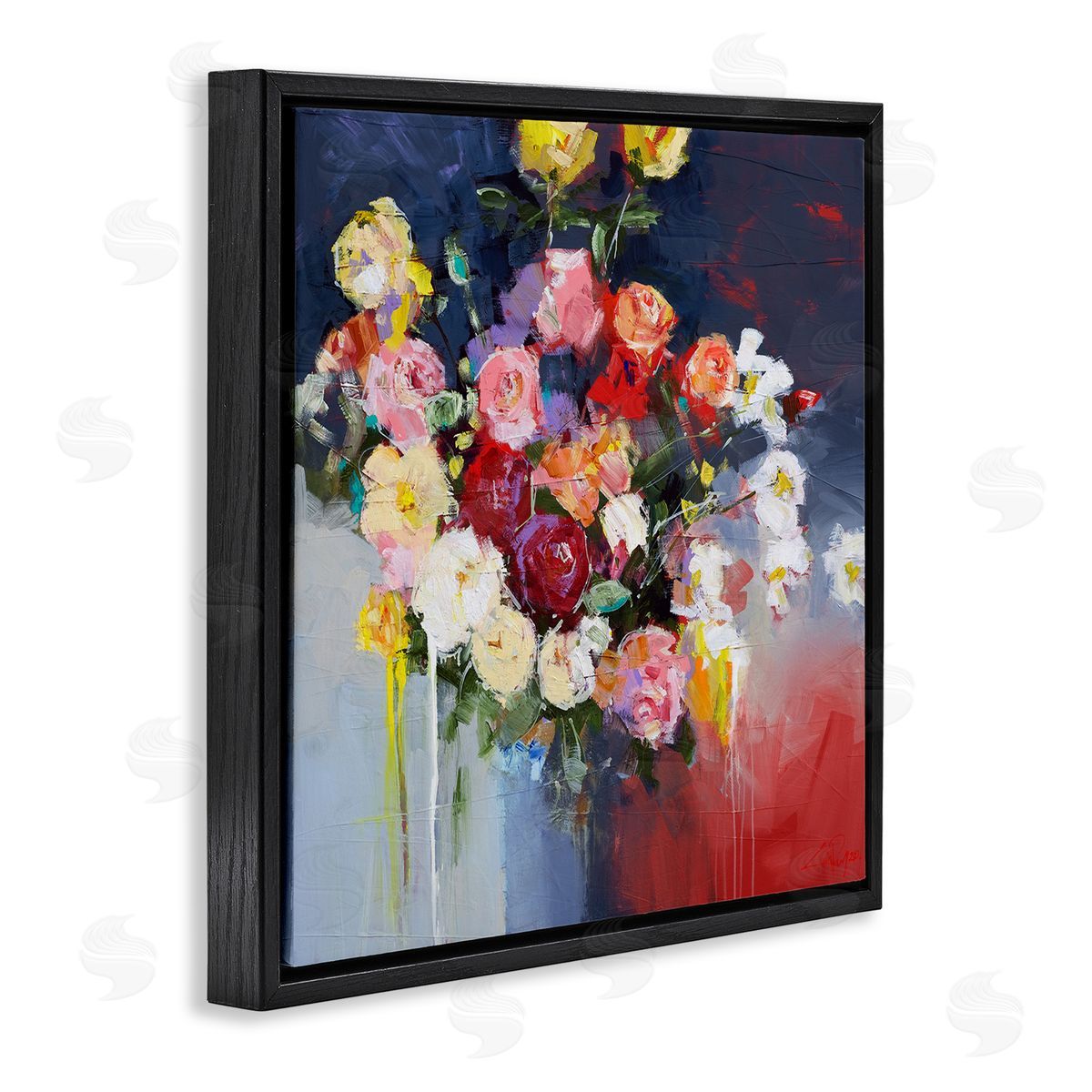 Craig Trewin Penny Urban Paint Drip Flower Arrangement Black Floating Frame Canvas Wall Art Print