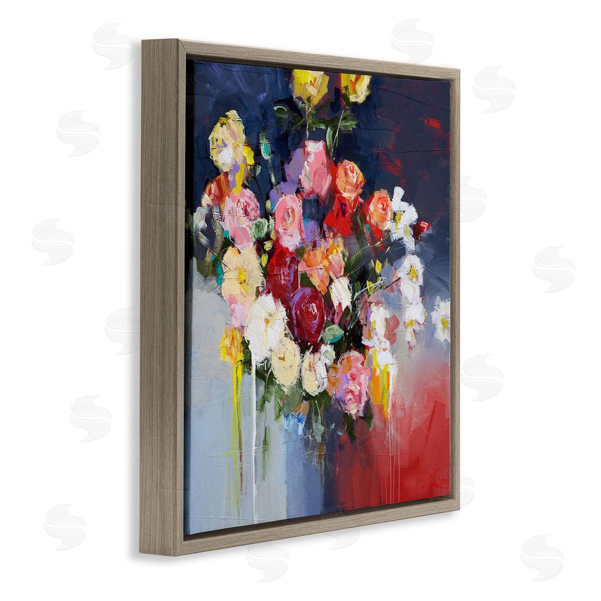 Craig Trewin Penny Urban Paint Drip Flower Arrangement Brown Floating Frame Canvas Wall Art Print
