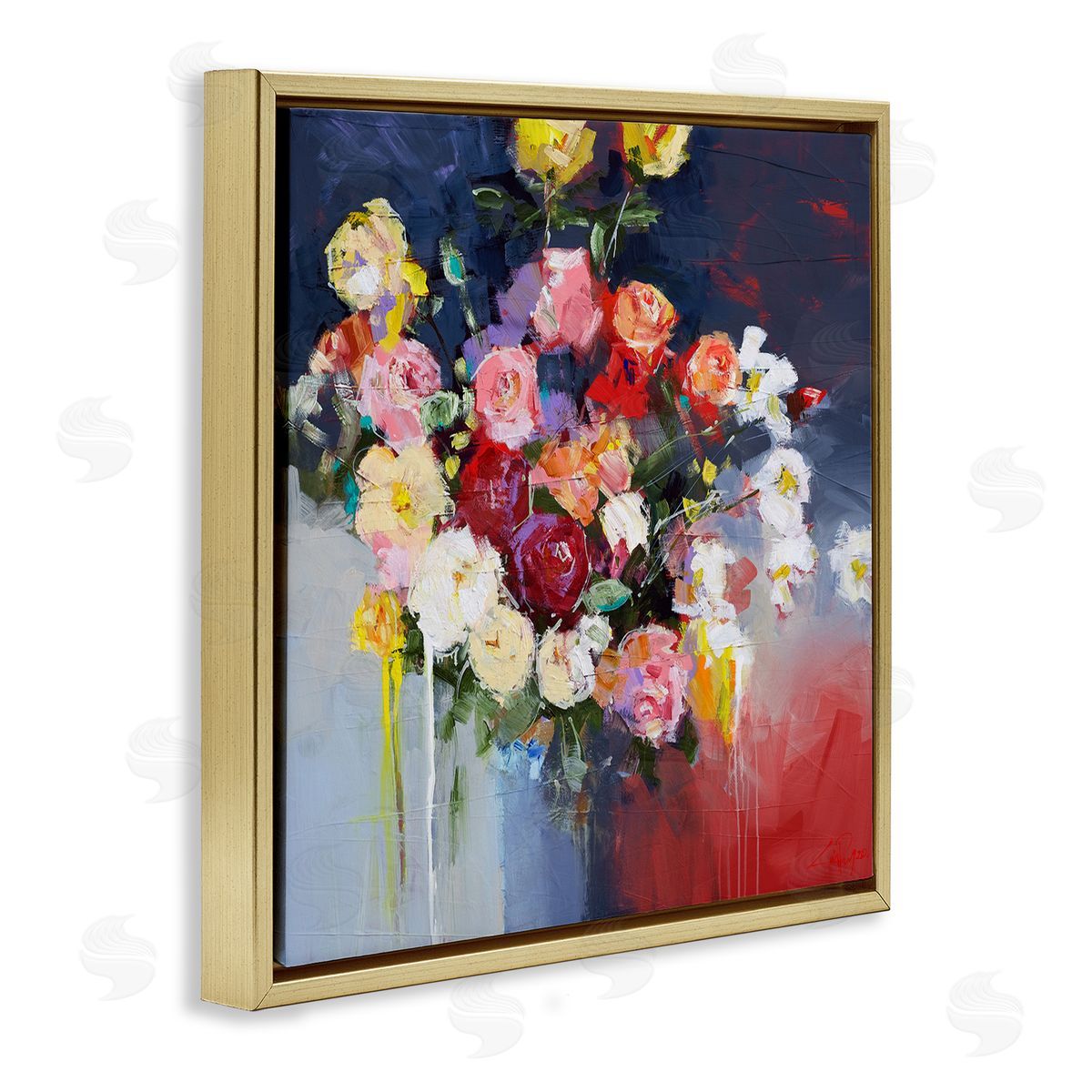 Craig Trewin Penny Urban Paint Drip Flower Arrangement Gold Floating Frame Canvas Wall Art Print