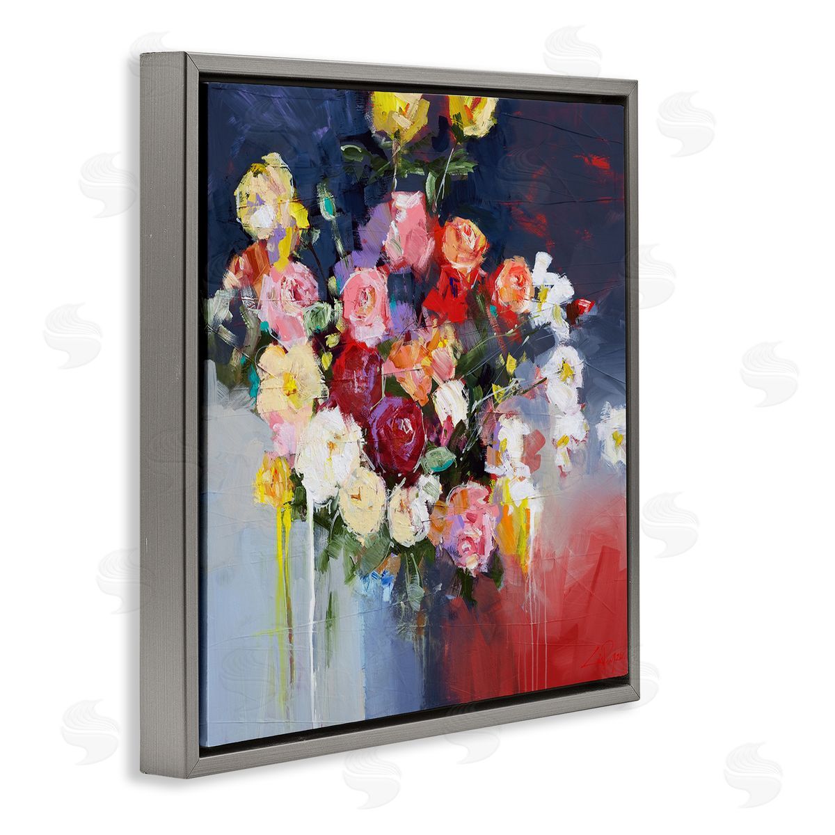 Craig Trewin Penny Urban Paint Drip Flower Arrangement Gray Floating Frame Canvas Wall Art Print