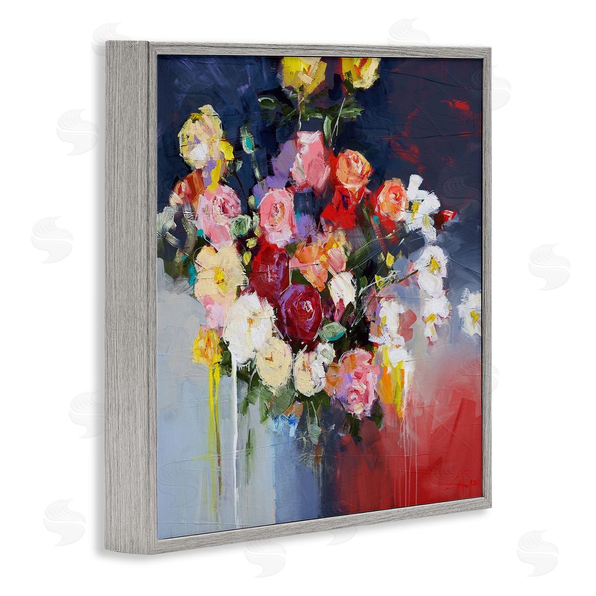 Craig Trewin Penny Urban Paint Drip Flower Arrangement Gray Framed Glicee Wall Art Print