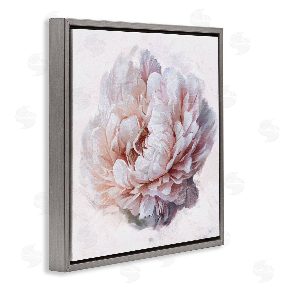 Ziwei Li Detailed Peony Petals Gray Floating Frame Canvas Wall Art Print