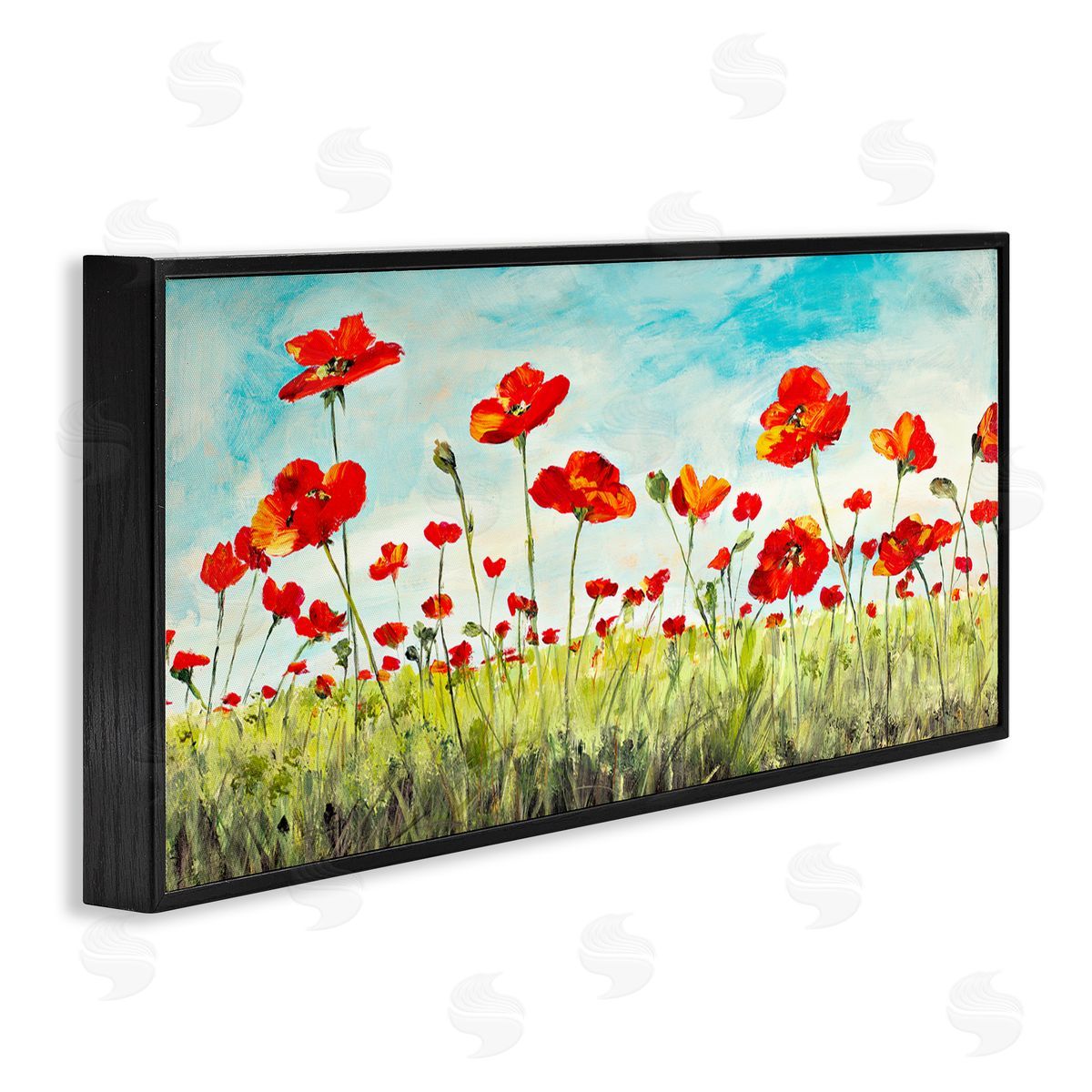 Bright Red Poppies Meadow Black Frame Print Wall Art, Home Decor by Julie DeRice