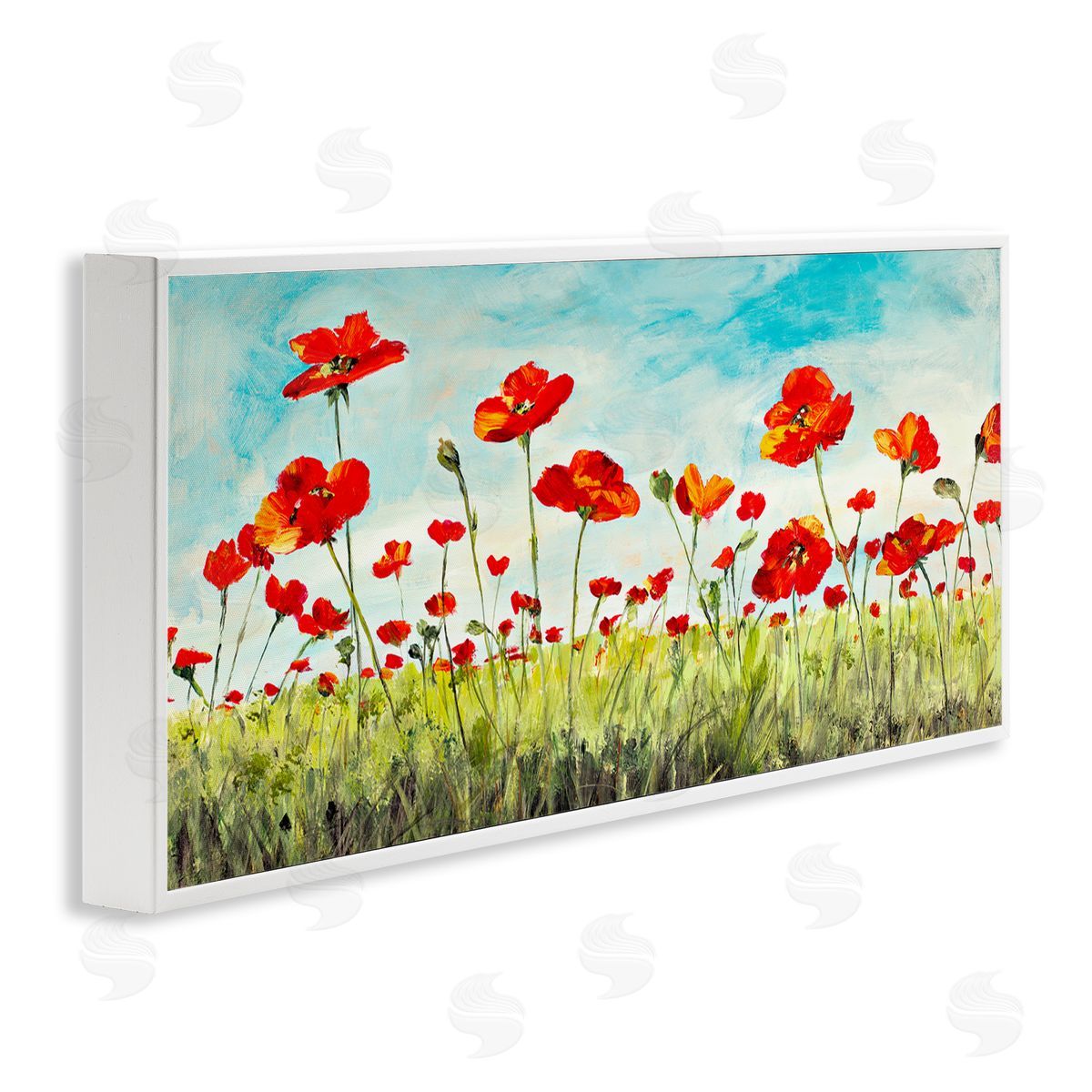 Bright Red Poppies Meadow White Frame Print Wall Art, Home Decor by Julie DeRice
