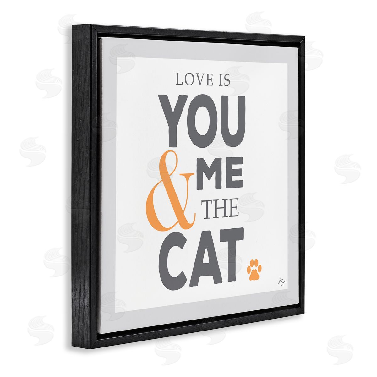 K. Kaufman Love Is You Me & The Cat Phrase Black Floating Frame Canvas Wall Art Print
