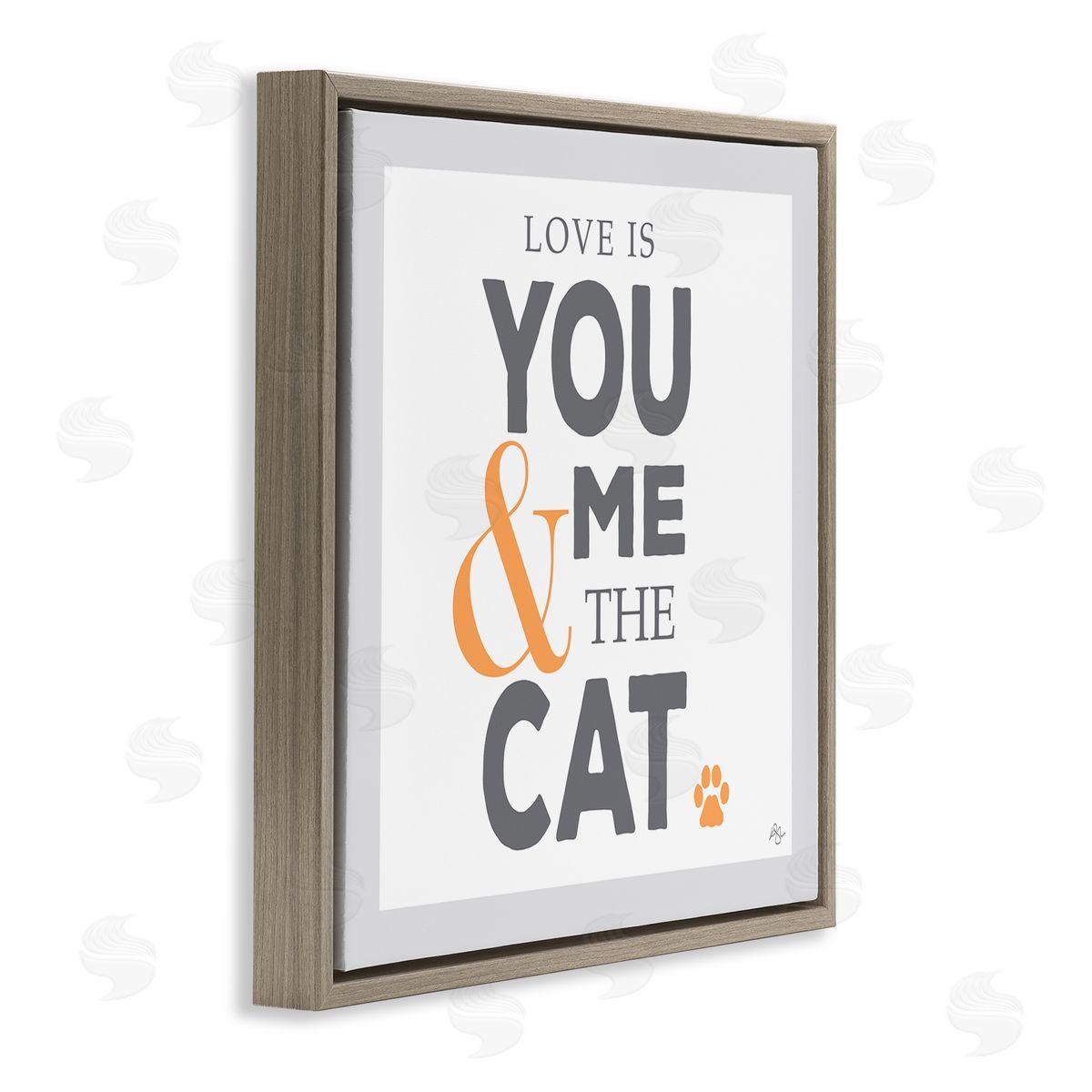 K. Kaufman Love Is You Me & The Cat Phrase Brown Floating Frame Canvas Wall Art Print