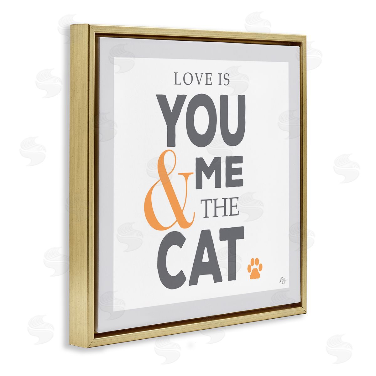 K. Kaufman Love Is You Me & The Cat Phrase Gold Floating Frame Canvas Wall Art Print
