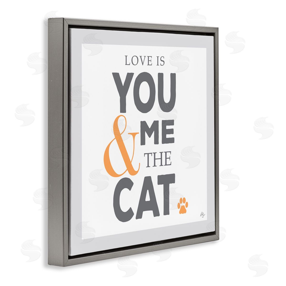 K. Kaufman Love Is You Me & The Cat Phrase Gray Floating Frame Canvas Wall Art Print